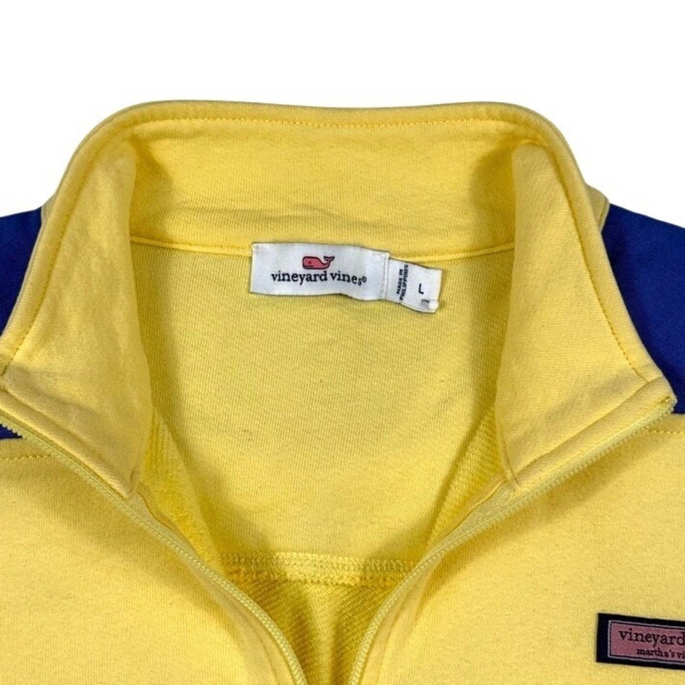 Vineyard Vines Nautical Yellow Blue Colorblock Quarter Zip Pullover Womens L - Picture 2 of 8